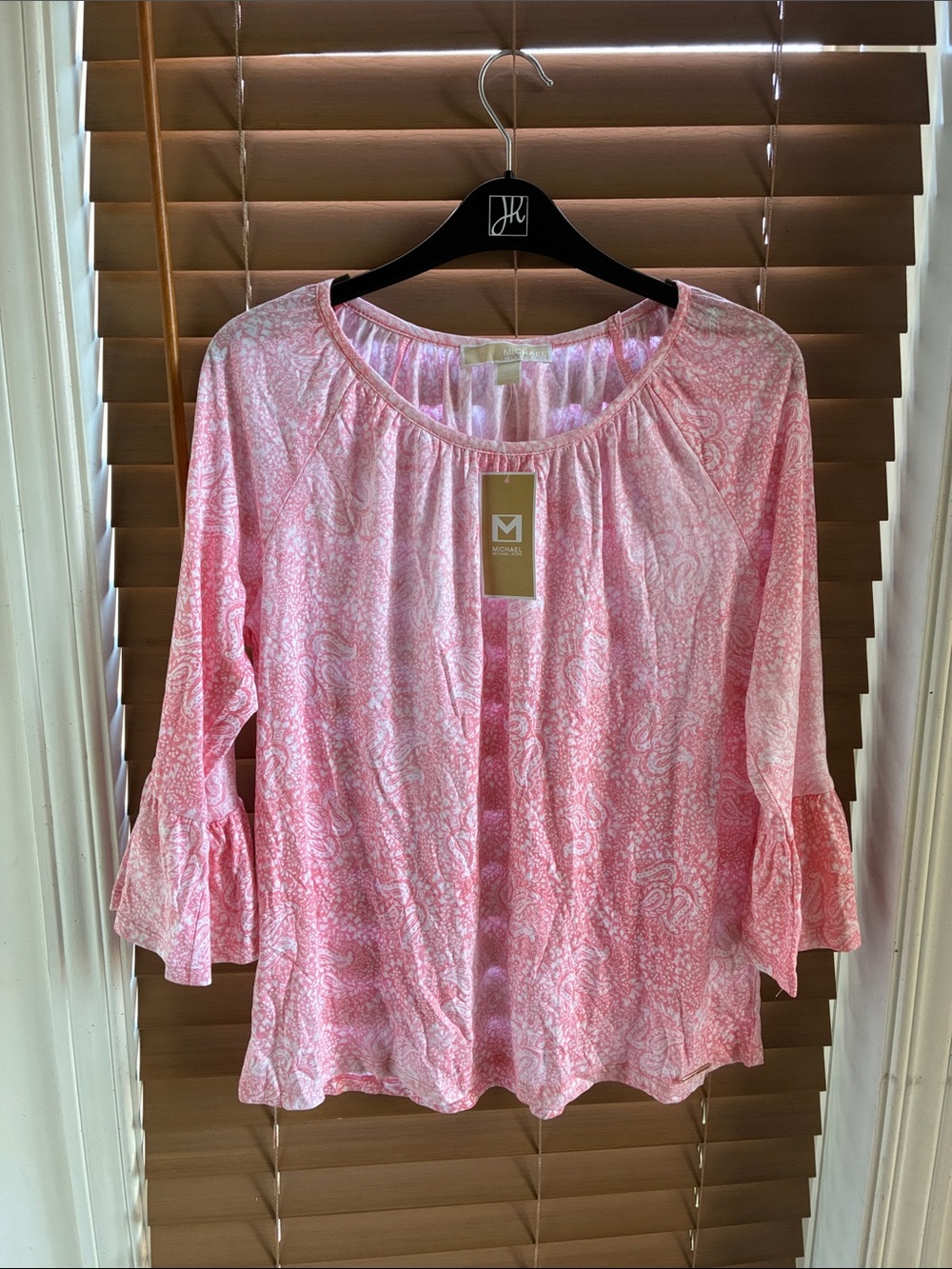Michael Kors Pink Paisley Ruffle-Sleeve Peasant Top